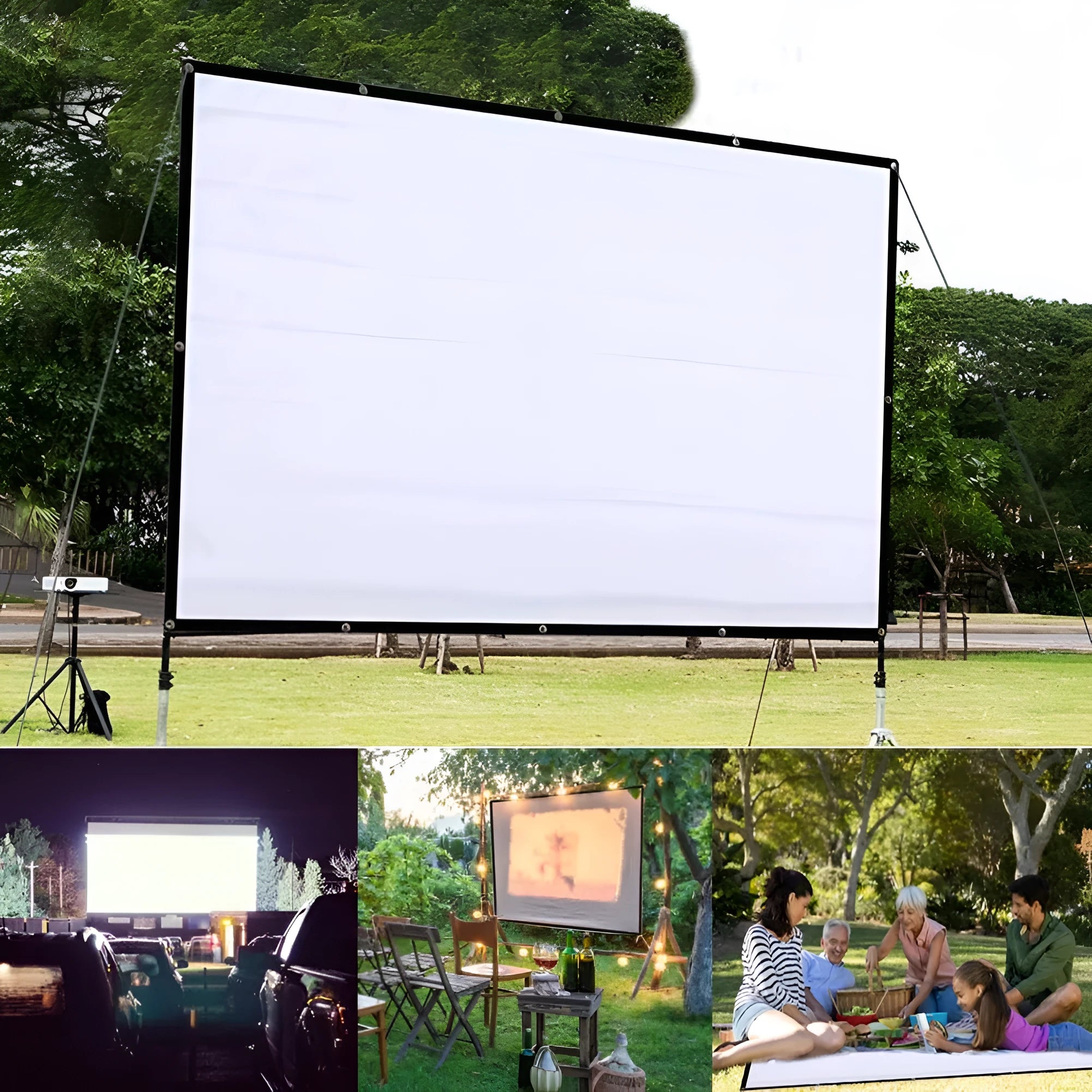 White foldable polyester projector screen showing 150 inch 4:3 soft screen