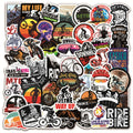 Fifty mountain bike and cross-country bicycle vinyl stickers with self-adhesive backing for notebook decoration