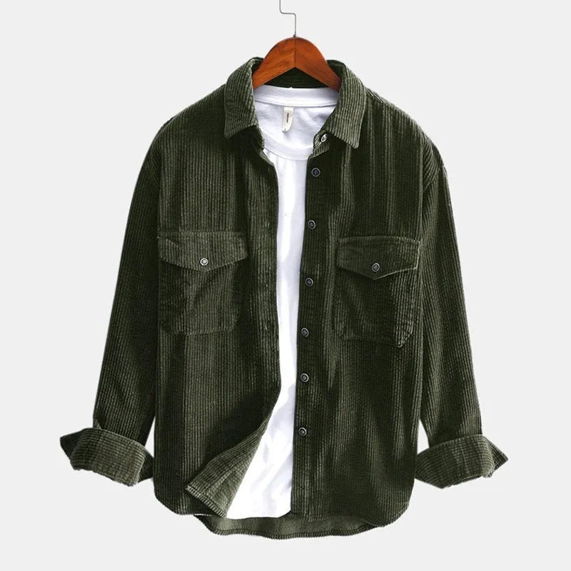 Men's corduroy shirt, long sleeved, slim fit, plain cotton 72.4%, retro leisure shirt, S to 3XL