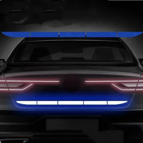 Rear long strip reflective car bumper tail box warning sticker in blue red white or yellow, five sections