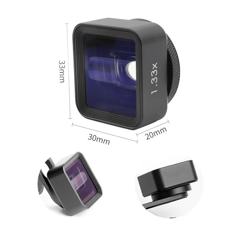 Black SANYK 1.33x anamorphic widescreen lens for mobile phone video recording