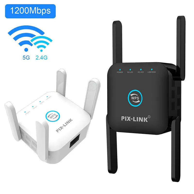 PIXLINK AC24 white and black dual frequency wireless WiFi extender router with gigabit speed
