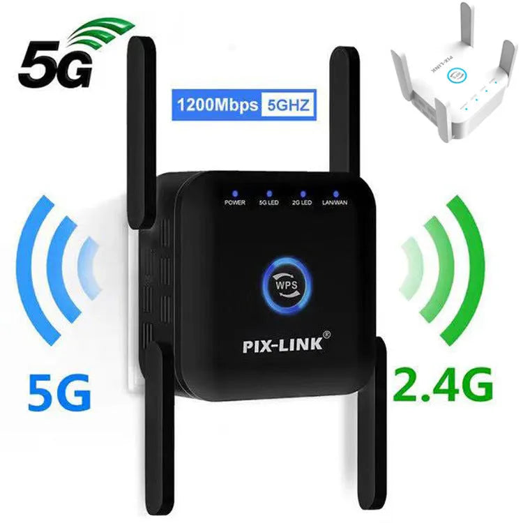PIXLINK AC24 white and black dual frequency wireless WiFi extender router with gigabit speed