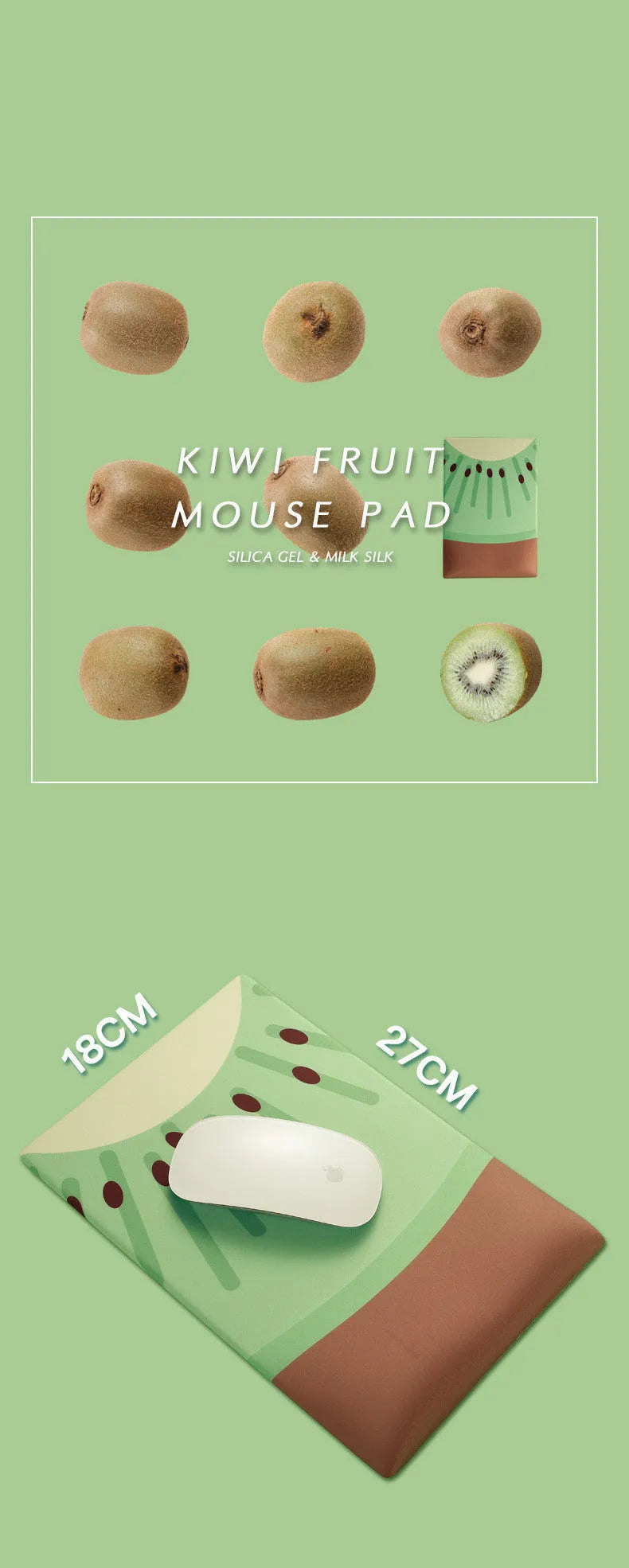 Kiwi patterned silicone and cloth wrist mouse pad with calculator function and non-slip base