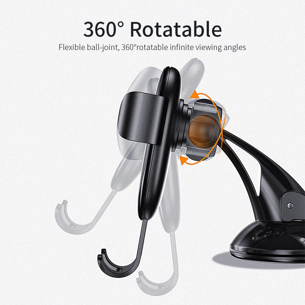 Suction cup gravity car phone holder for 4.5-6.5 inch phones with 360° rotation and silicone pads