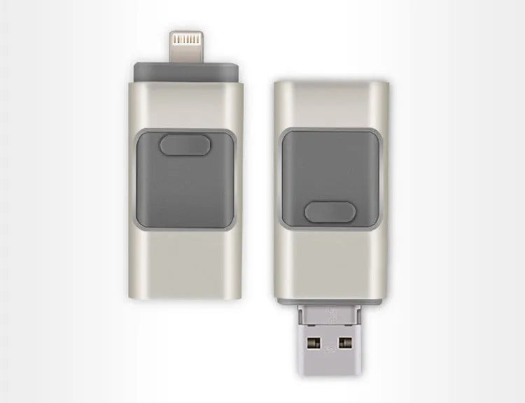 OTG three-in-one USB flash drive with metal shell, USB 2.0, 55mm x 22.5mm x 9.2mm, for Apple Android and computer