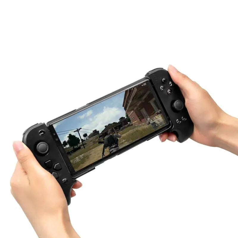 Cytec wireless Bluetooth telescopic game handle in black and red blue holding a smartphone
