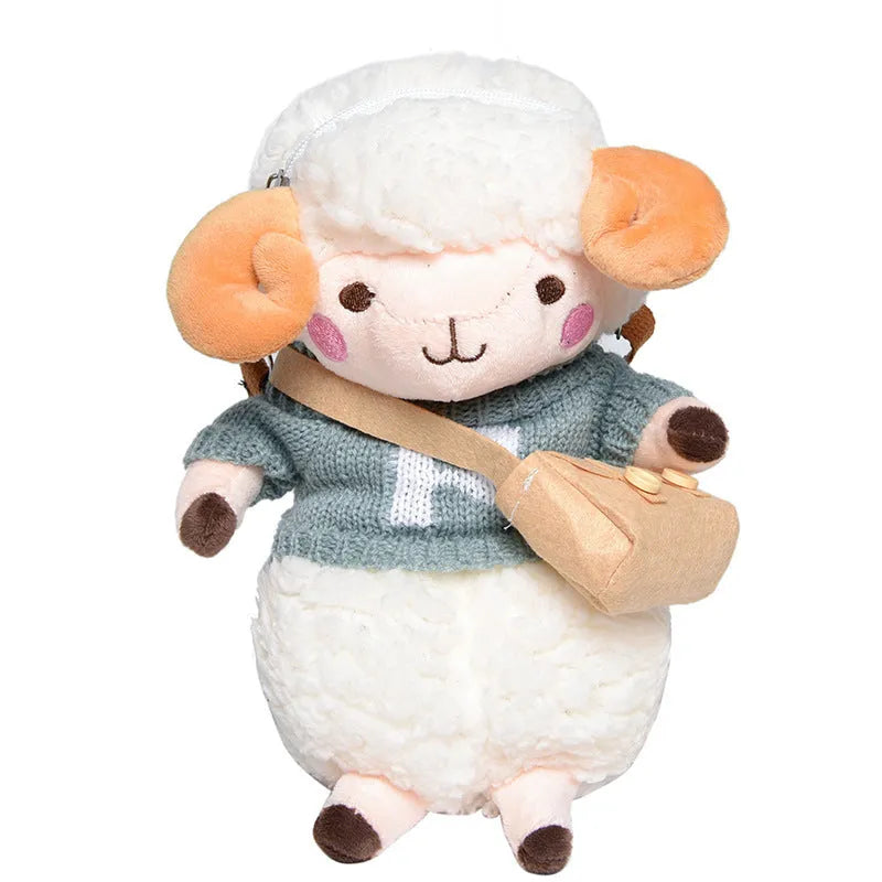 Little Sheep plush crossbody bag showing square design with lamb pattern and zip closure