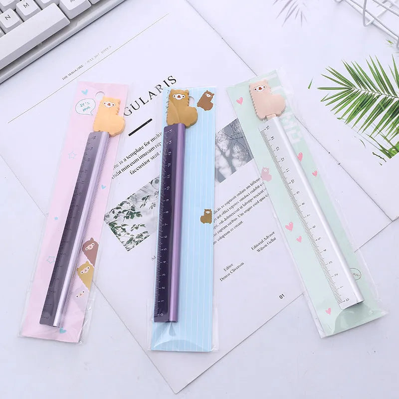 Aluminium straight ruler measuring tool with random design, single metal ruler for office and home use