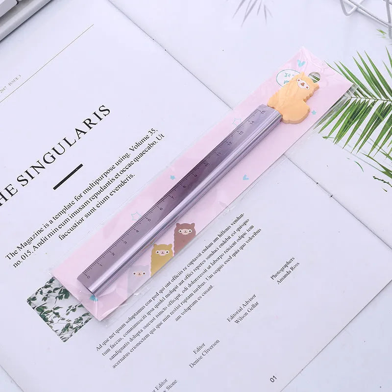 Aluminium straight ruler measuring tool with random design, single metal ruler for office and home use