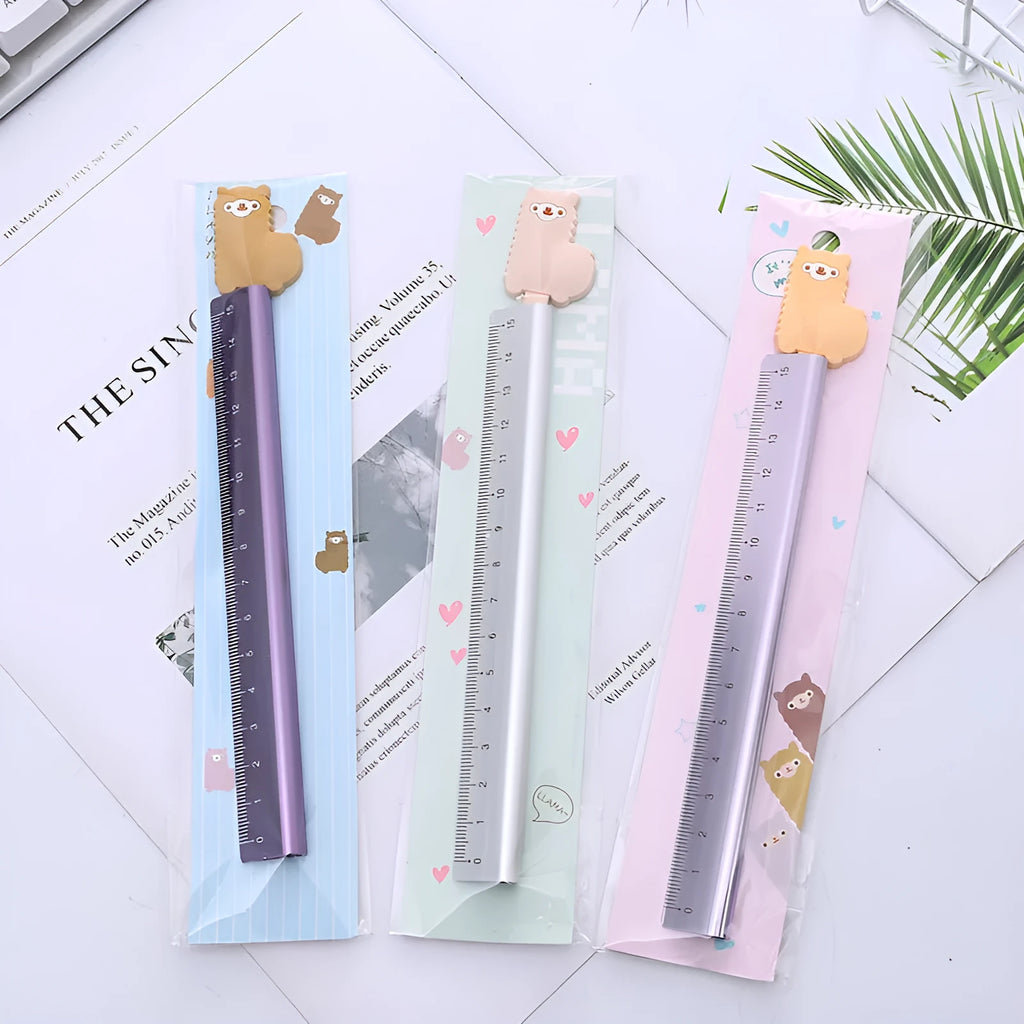 Aluminium straight ruler measuring tool with random design, single metal ruler for office and home use