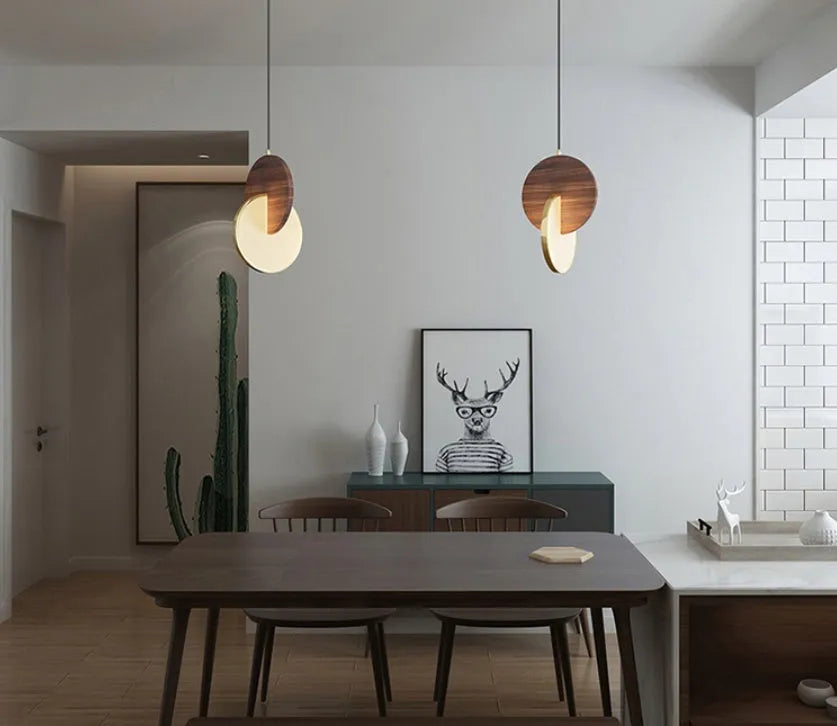 Walnut solid wood wall chandelier with long-line design and warm white illumination