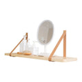 Natural pine wood wall mounted storage rack shelf, 50cm wide, for organising books and small items.