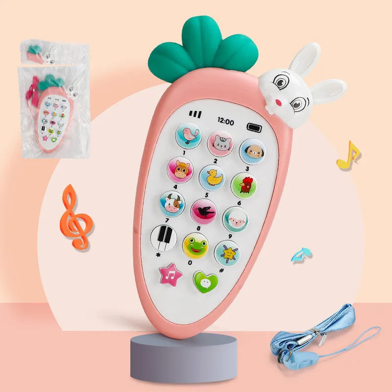 Pink baby electronic phone toy with buttons for educational music and sound play