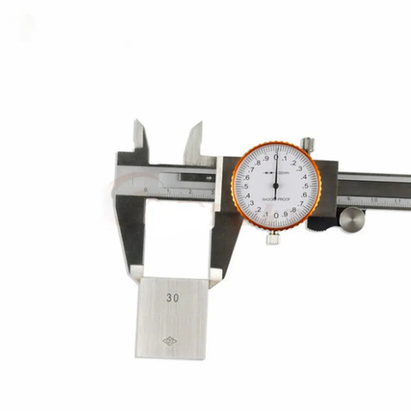 Black and white plastic vernier caliper showing 0-150mm scale with 0.1mm graduations.