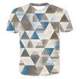 Men's brown inverted triangle short sleeve T-shirt with 3D print, round neck, loose fit, cotton blend silk fabric.