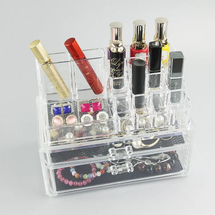 Clear acrylic cosmetic storage container organiser with foldable design