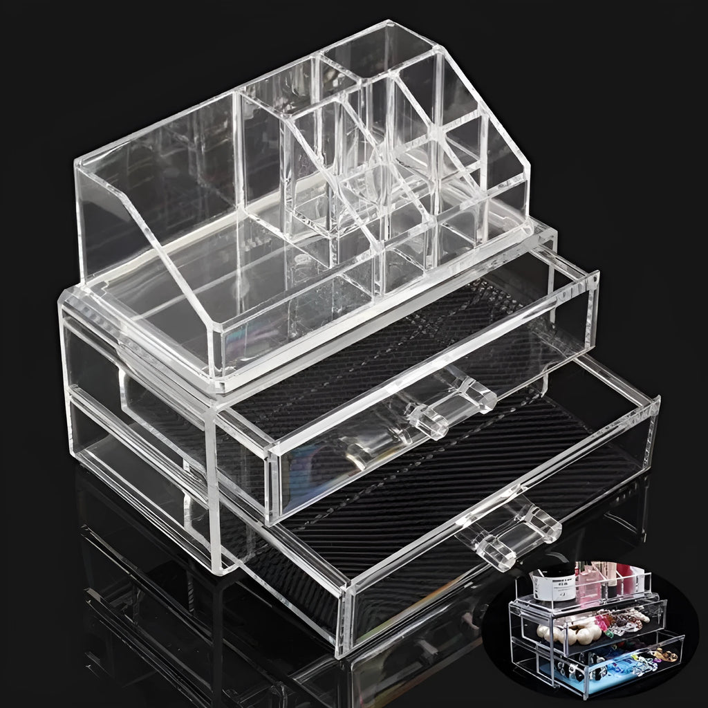 Clear acrylic cosmetic storage container organiser with foldable design