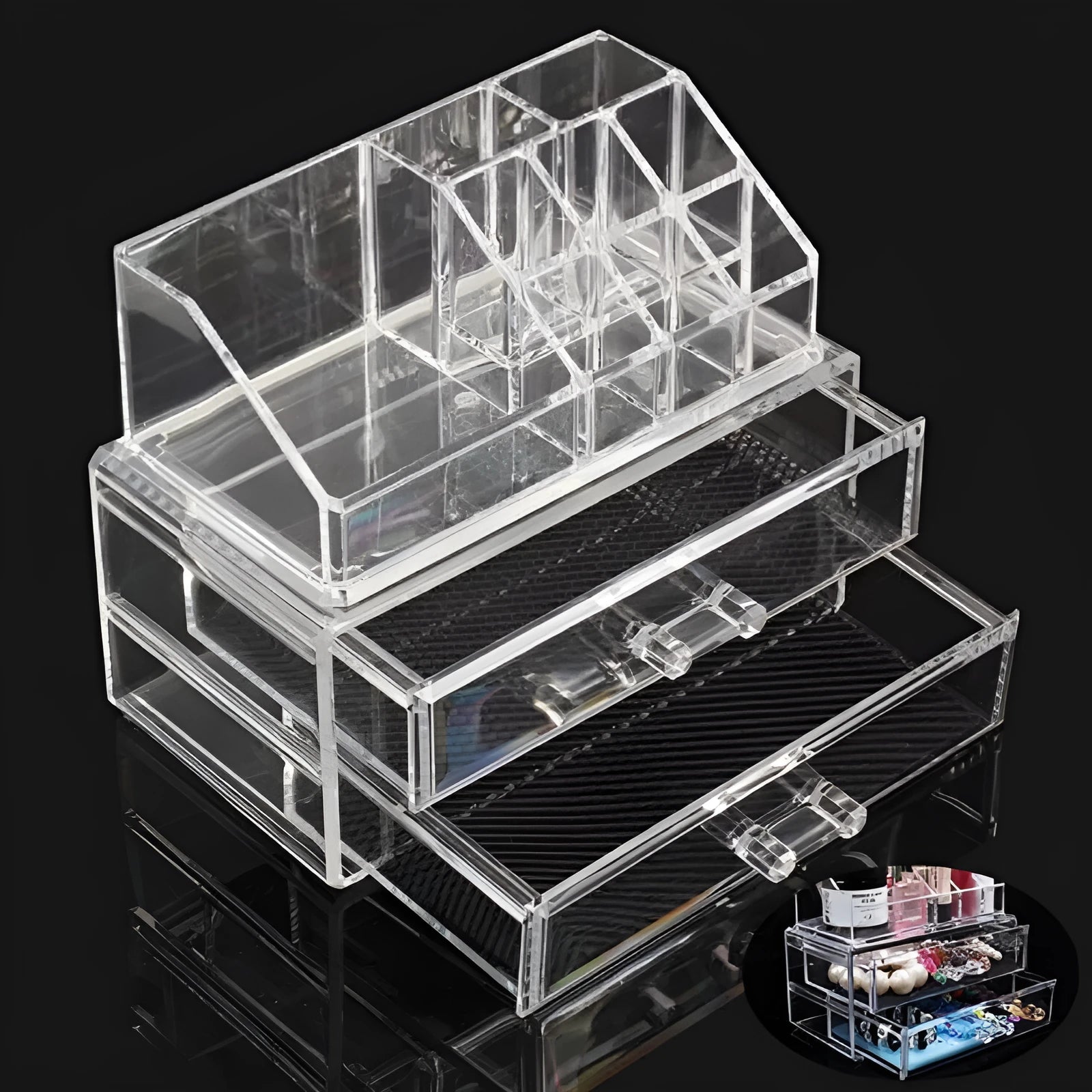 Clear acrylic cosmetic storage container organiser with foldable design