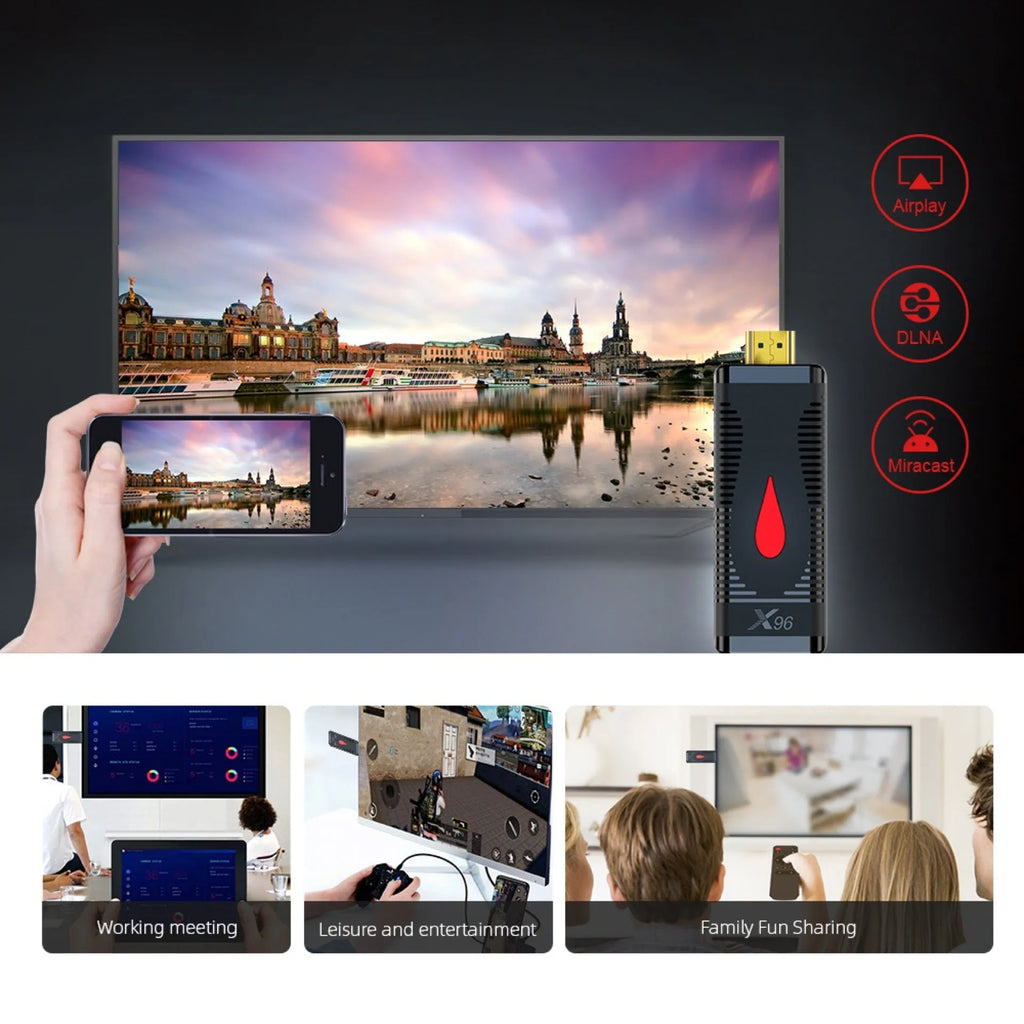 Android TV set-top box stick with remote control and cables for smart TV conversion