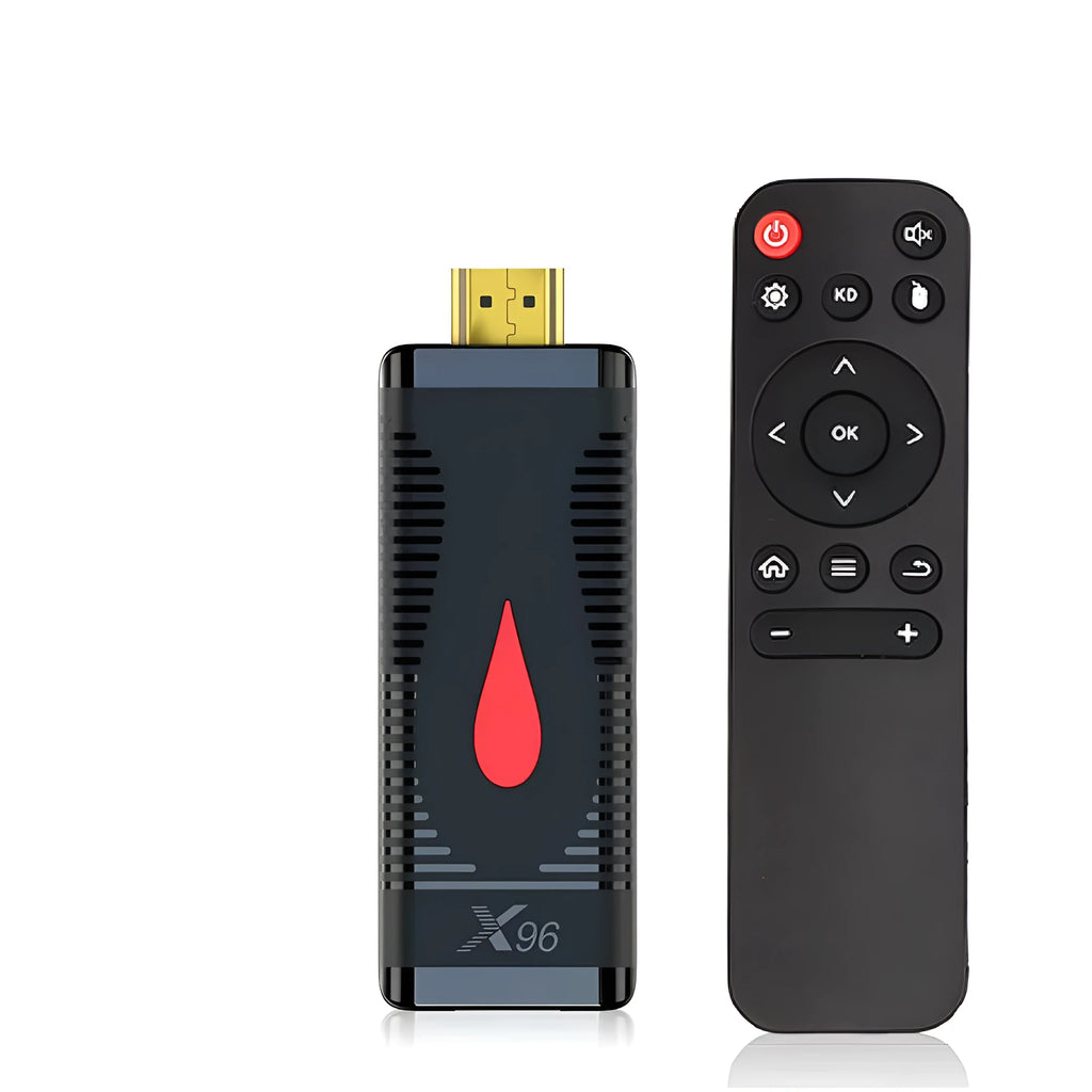 Android TV set-top box stick with remote control and cables for smart TV conversion