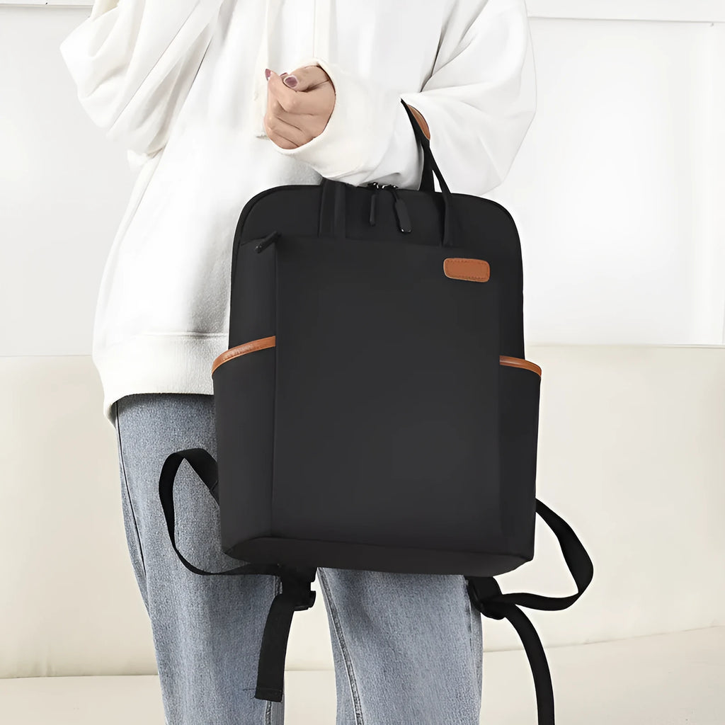 15.6-inch canvas laptop backpack in black, khaki, pink or off white with zip pockets and 36-55L capacity