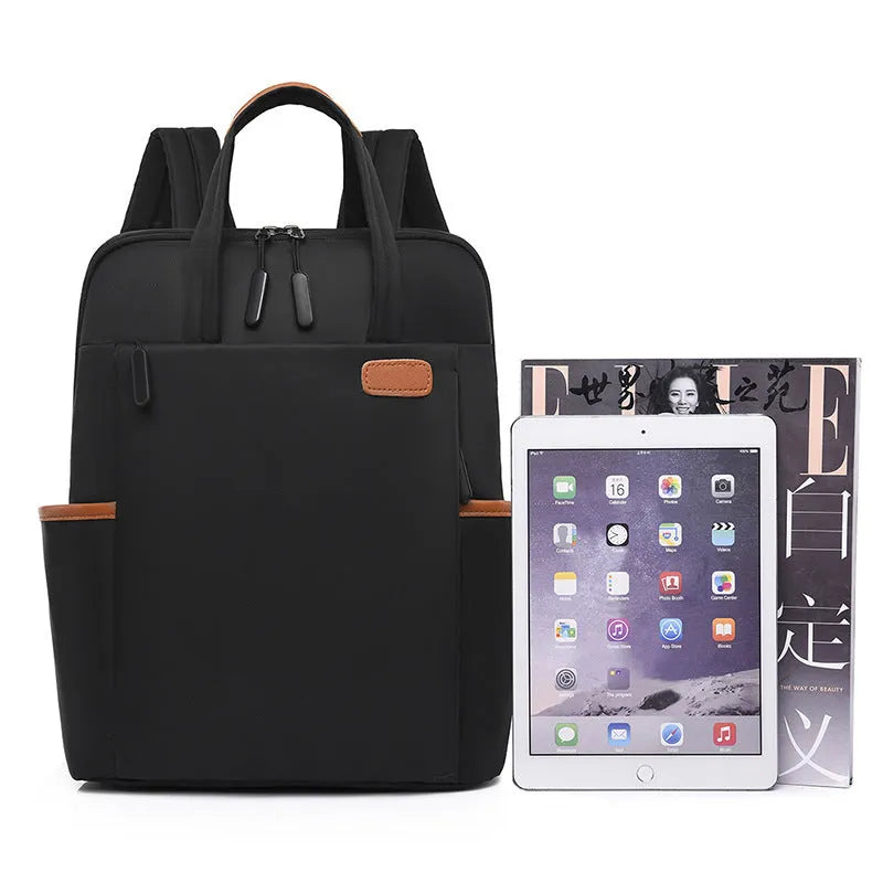 15.6-inch canvas laptop backpack in black, khaki, pink or off white with zip pockets and 36-55L capacity