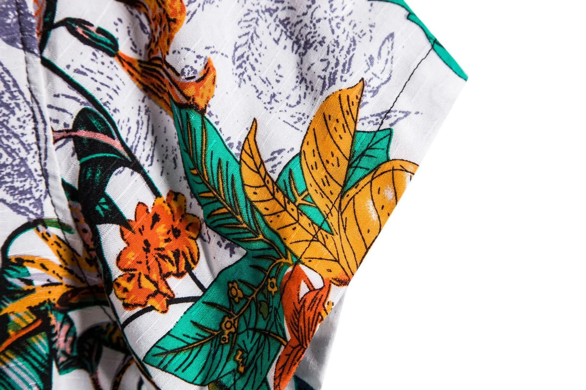 Men's plus size floral cotton shirt with short sleeves, loose fit and stand-up collar in flower colour