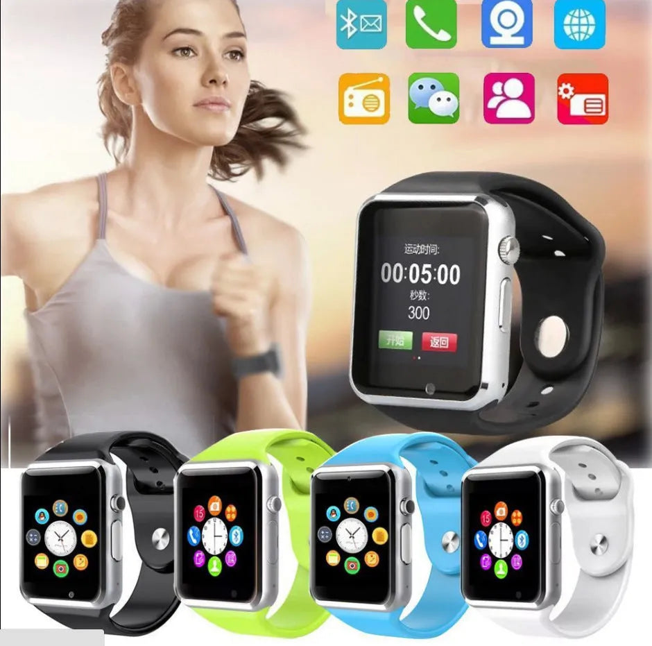 A1 Smart Watch with 1.54-inch touchscreen in black, silver, white, gold, pink, red, green or blue colour options