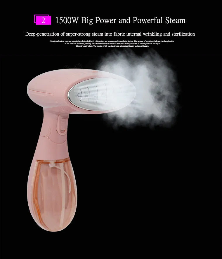 Sokany pink 1500W handheld steam ironing brush with EU power plug
