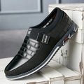 Men's low-top casual leather shoes in blue, showing leather upper and classic design.