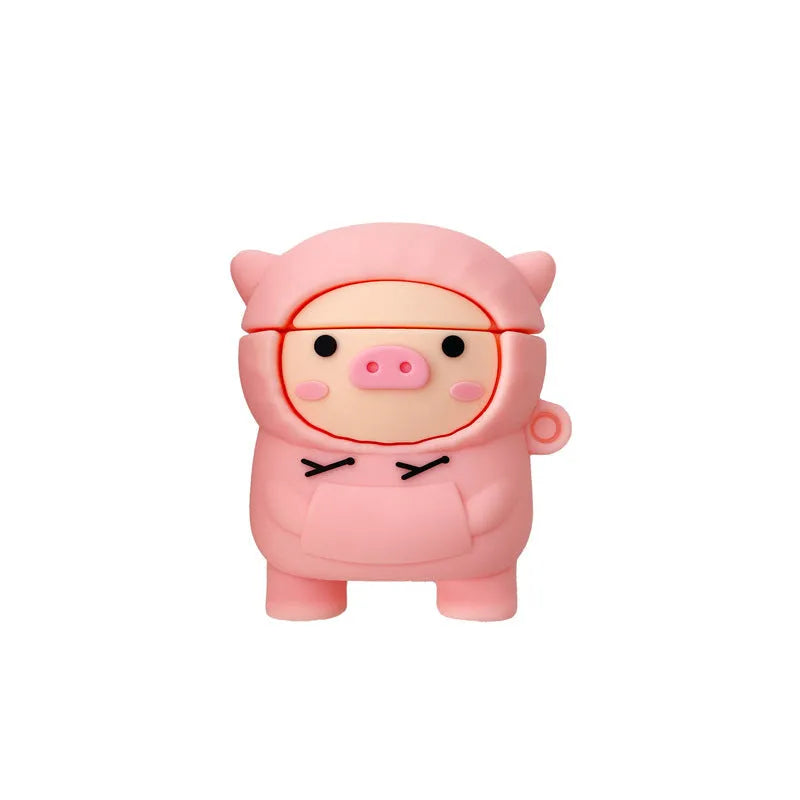 Pink pig cartoon design silicone AirPods case cover compatible with AirPods 1, 2 and Pro models