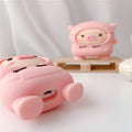 Pink pig cartoon design silicone AirPods case cover compatible with AirPods 1, 2 and Pro models