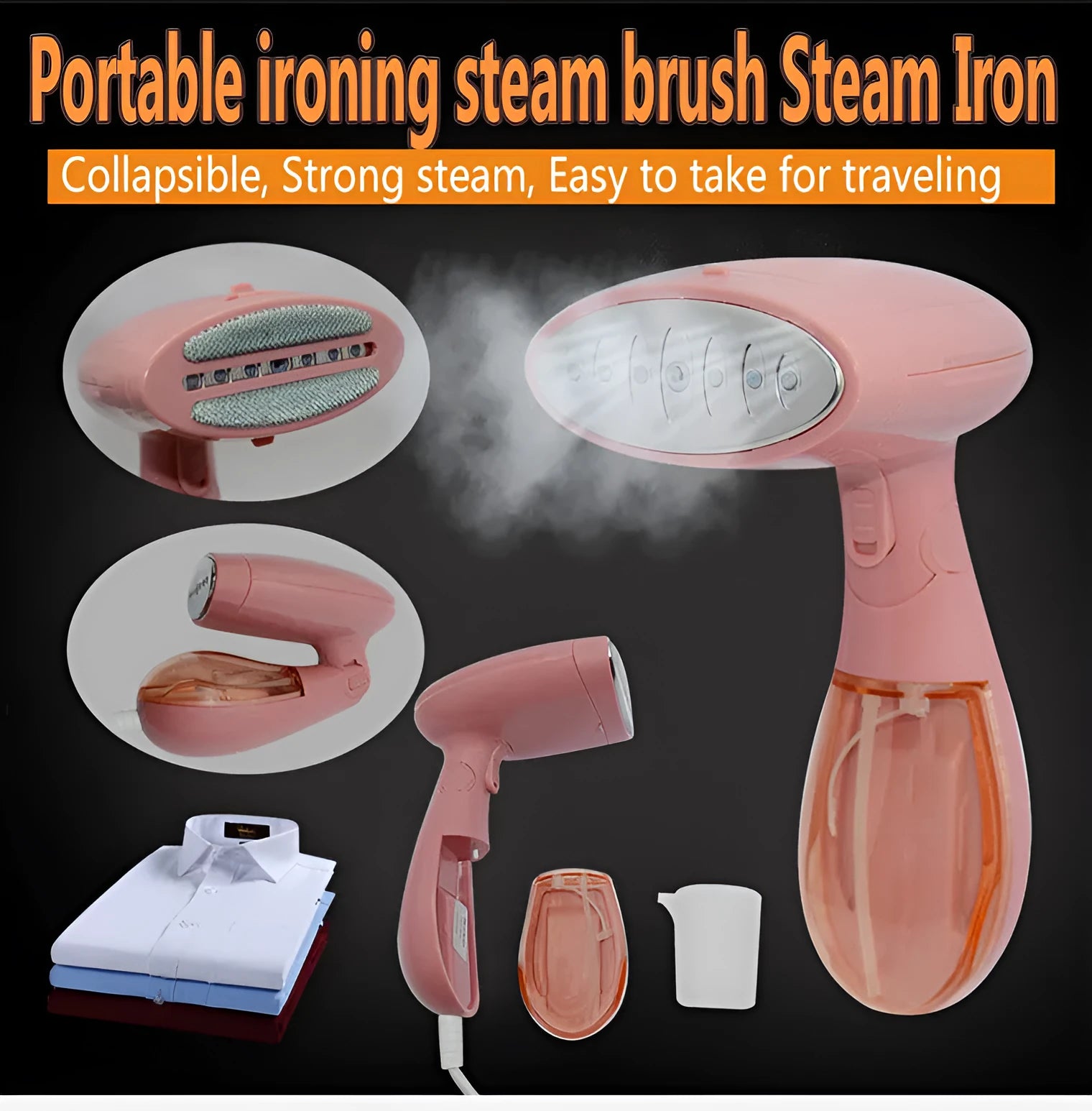 Sokany pink 1500W handheld steam ironing brush with EU power plug
