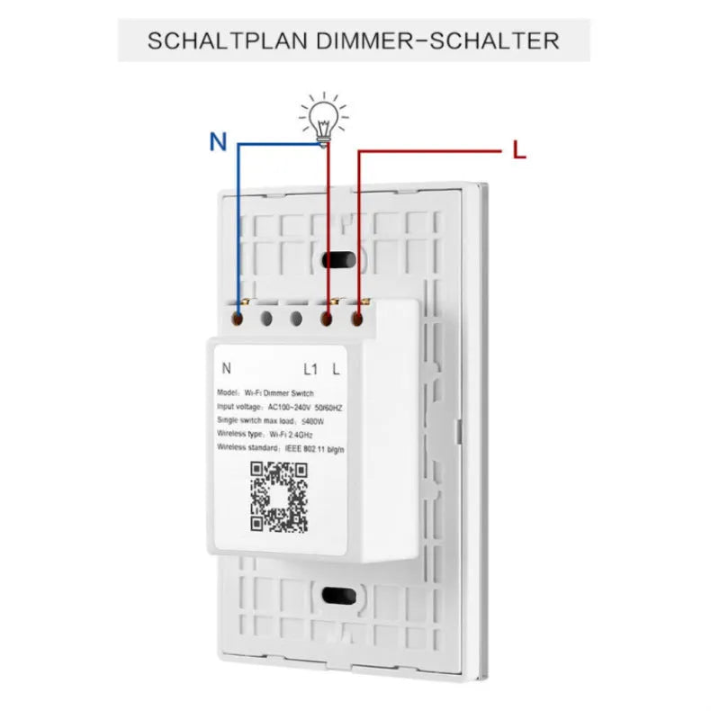 120 Type Wi-Fi smart dimmer switch with touch glass panel in black or white colour.