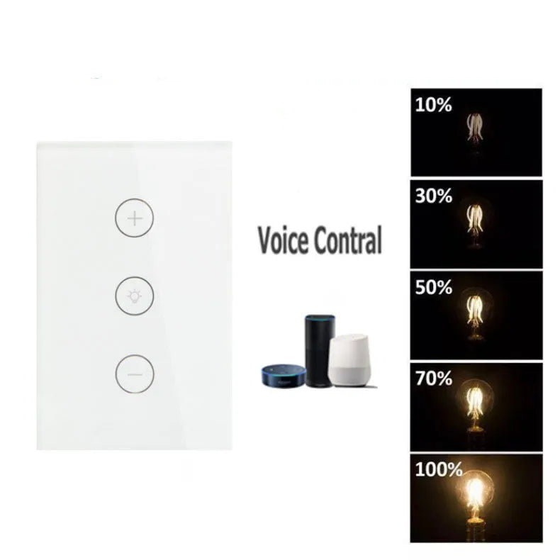120 Type Wi-Fi smart dimmer switch with touch glass panel in black or white colour.