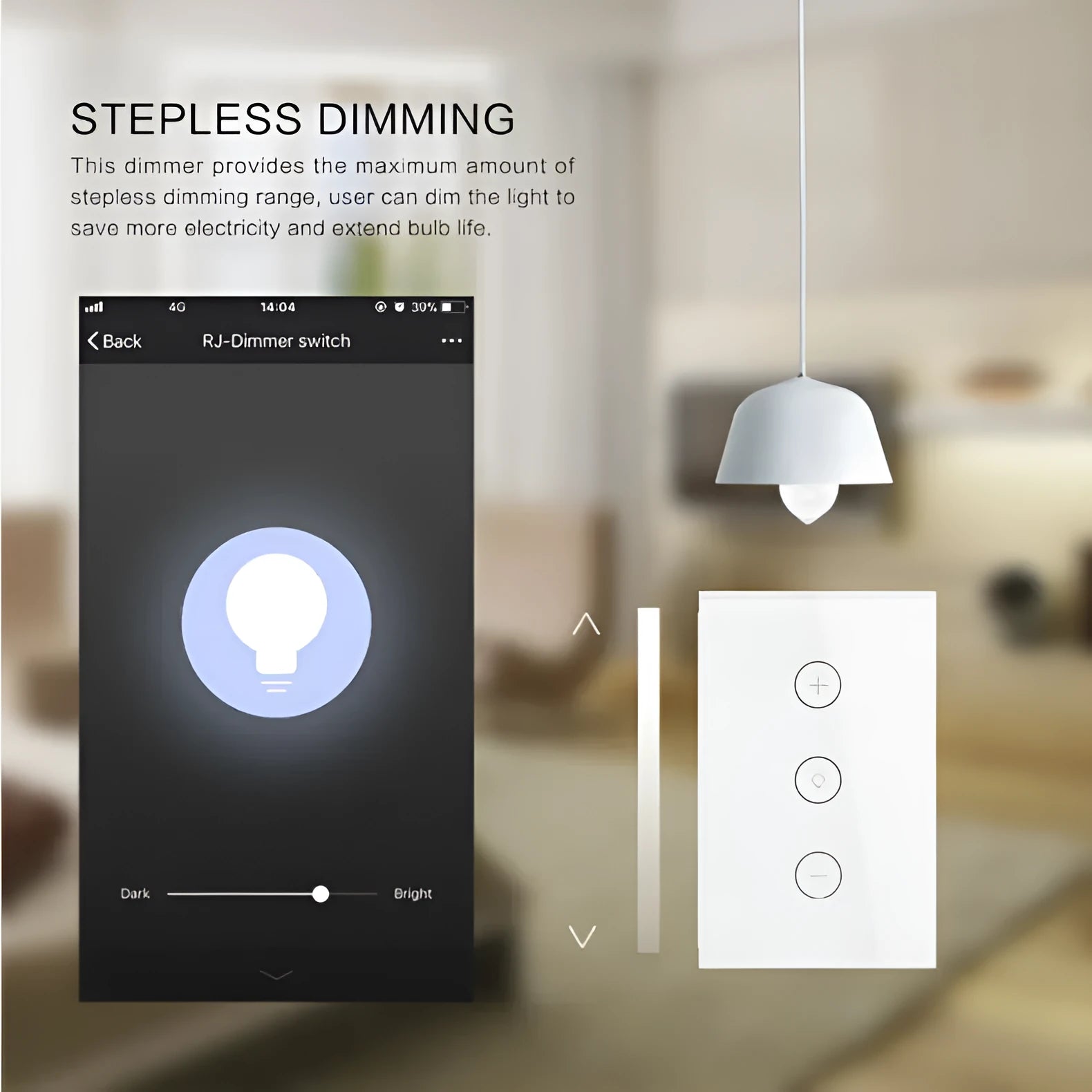 120 Type Wi-Fi smart dimmer switch with touch glass panel in black or white colour.