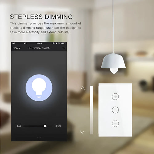 120 Type Wi-Fi smart dimmer switch with touch glass panel in black or white colour.