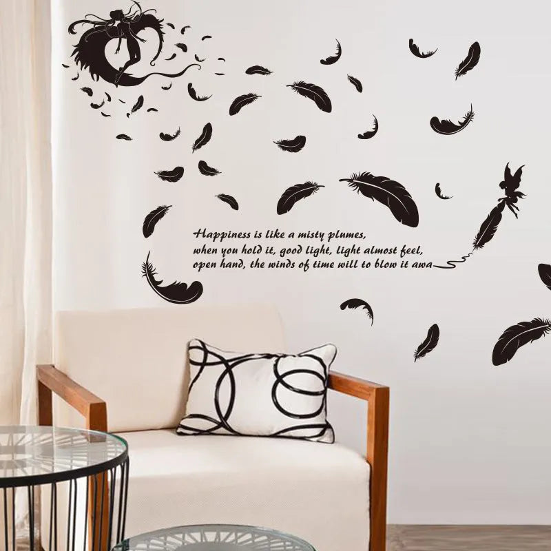 Black feather angel three generations removable wall sticker measuring 50cm by 70cm
