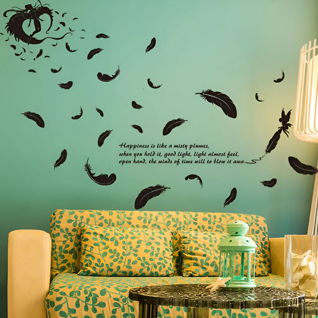 Black feather angel three generations removable wall sticker measuring 50cm by 70cm