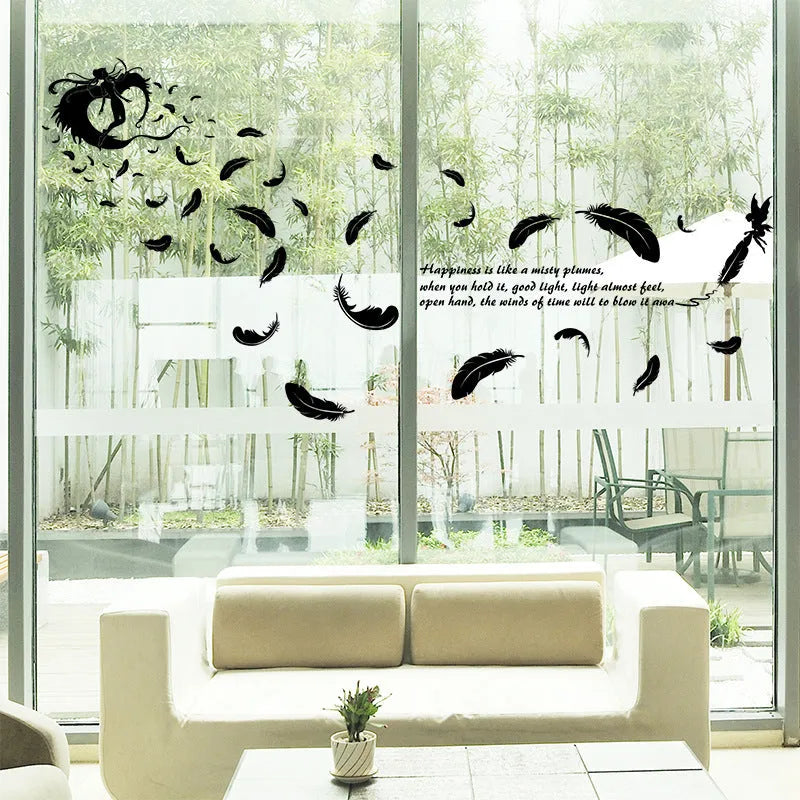 Black feather angel three generations removable wall sticker measuring 50cm by 70cm