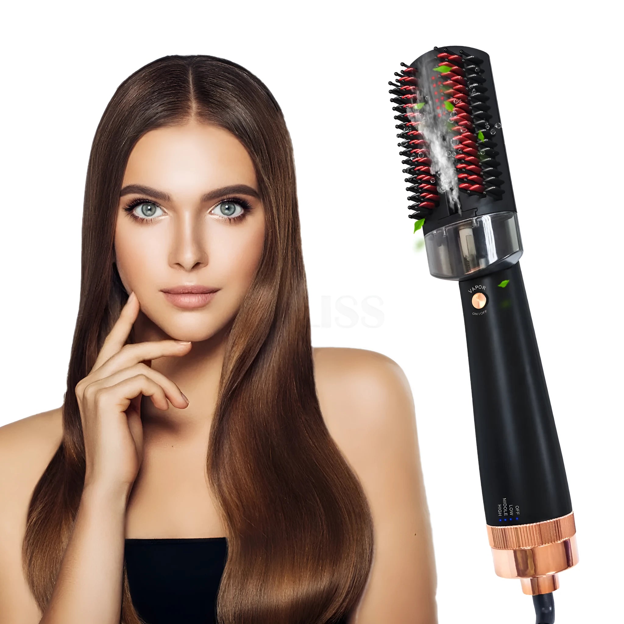 Black and pink tourmaline ceramic hot air comb with infrared technology and anion spray function
