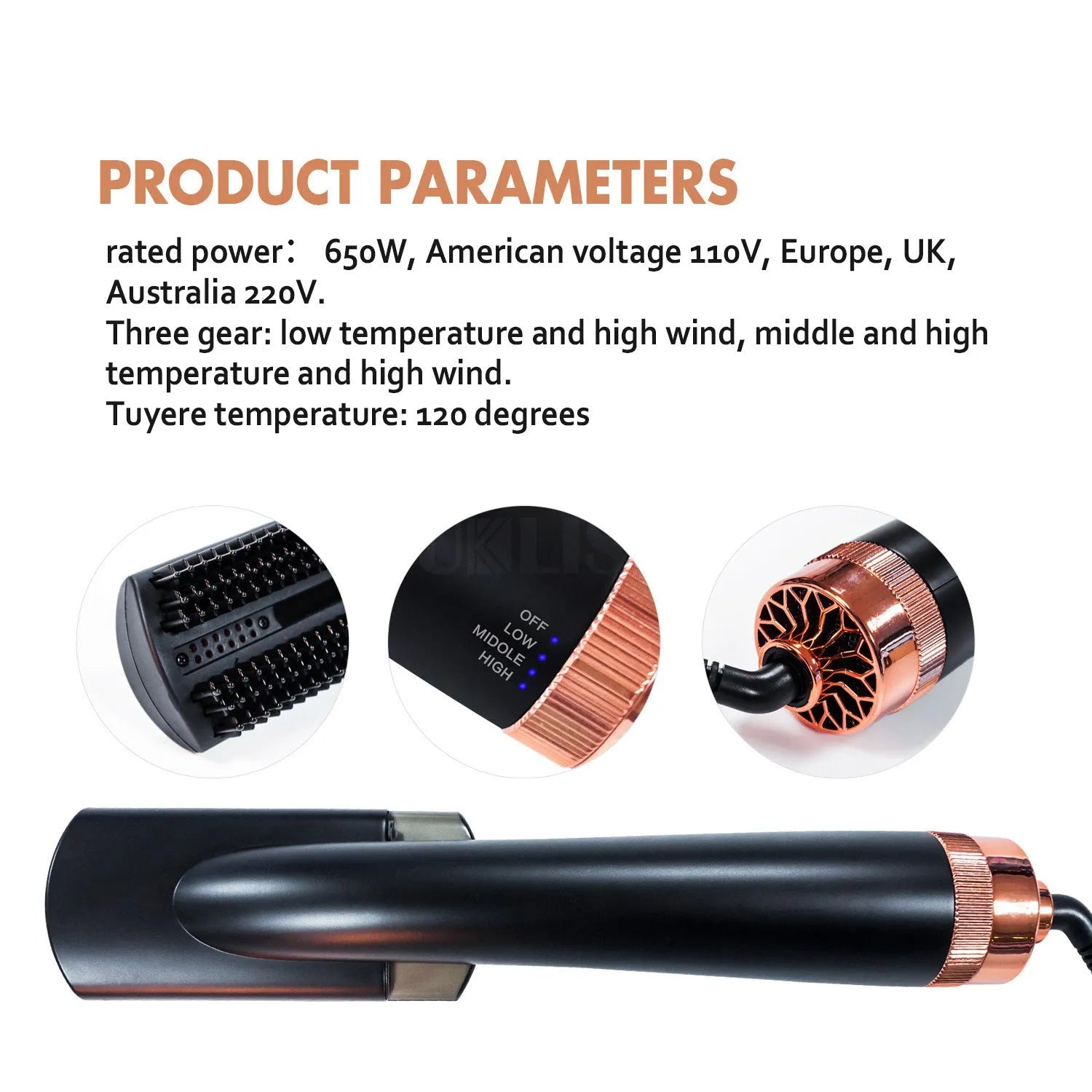 Black and pink tourmaline ceramic hot air comb with infrared technology and anion spray function