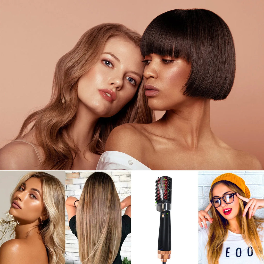 Black and pink tourmaline ceramic hot air comb with infrared technology and anion spray function