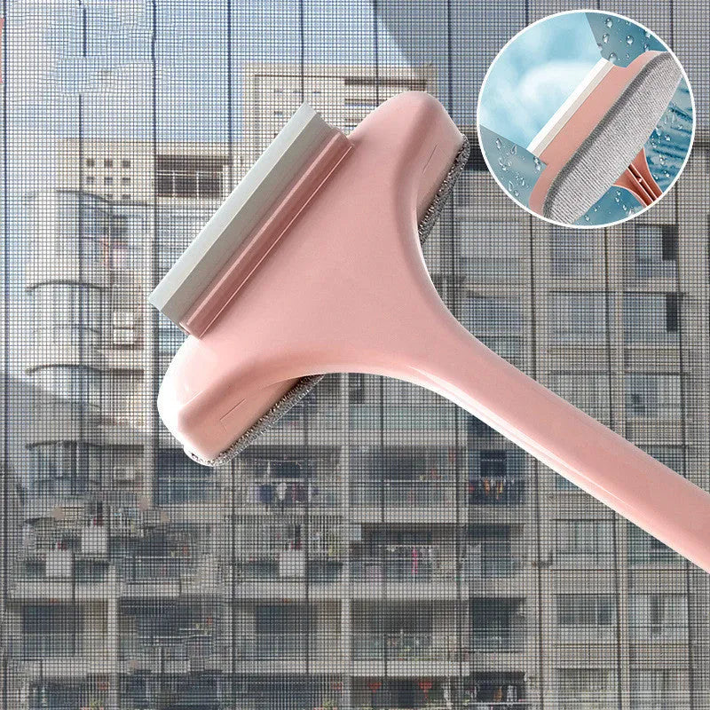 Window screen cleaning tool with detachable brush head and gap brush accessory in blue colour