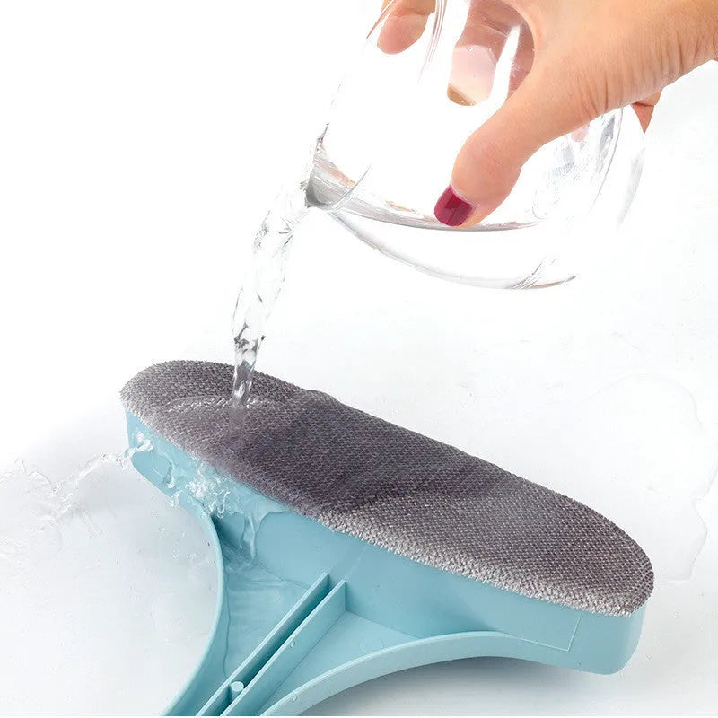 Window screen cleaning tool with detachable brush head and gap brush accessory in blue colour