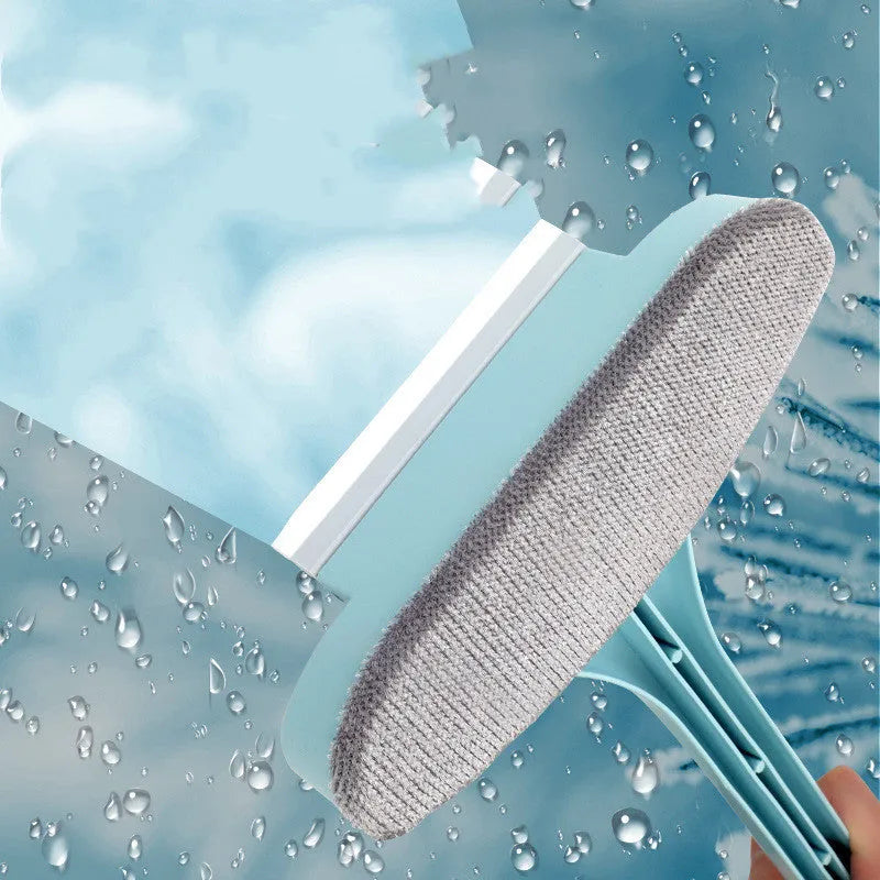Window screen cleaning tool with detachable brush head and gap brush accessory in blue colour