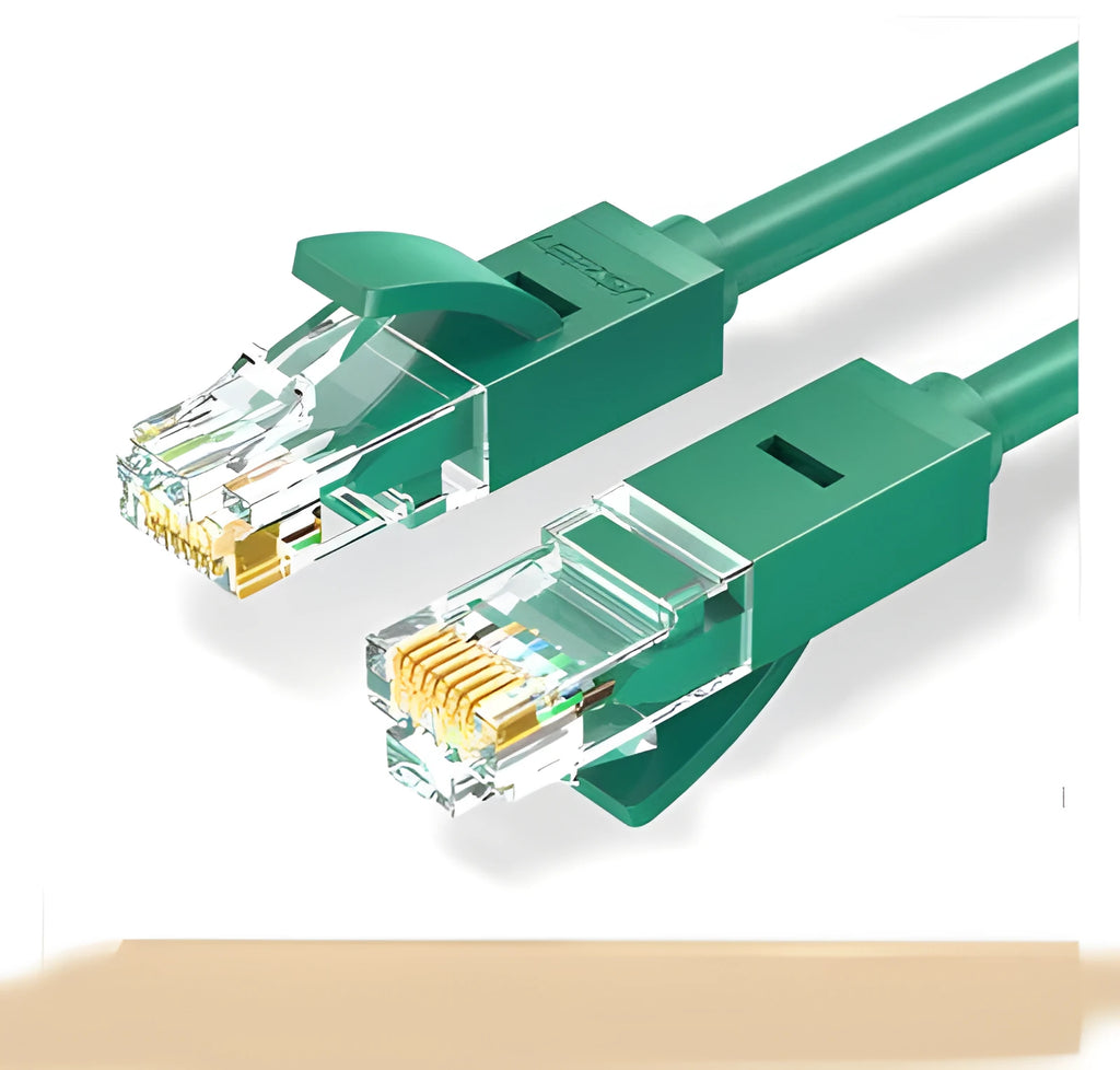 UGREEN green Ethernet network cable showing twisted pair construction in 1m and 2m lengths