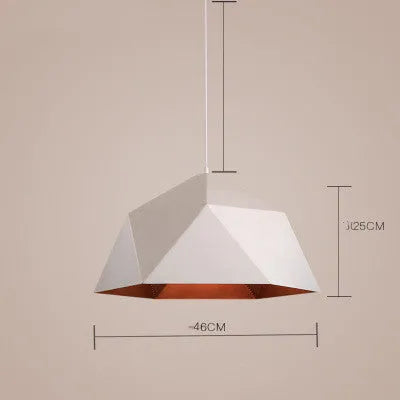 Nordic style geometric iron chandelier with 25cm diameter single head pendant in black or white finish
