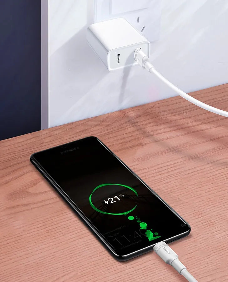 Baseus black and white Android fast charge micro USB cables in 1 metre and 2 metre lengths